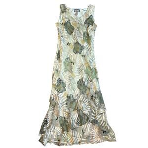 VNTG 90's Simply Silk Floral, Cream/Green, Lined, Sleeveless Midi Dress- XL